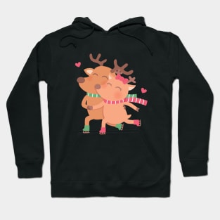 Cute Skating Reindeers Couple Hoodie